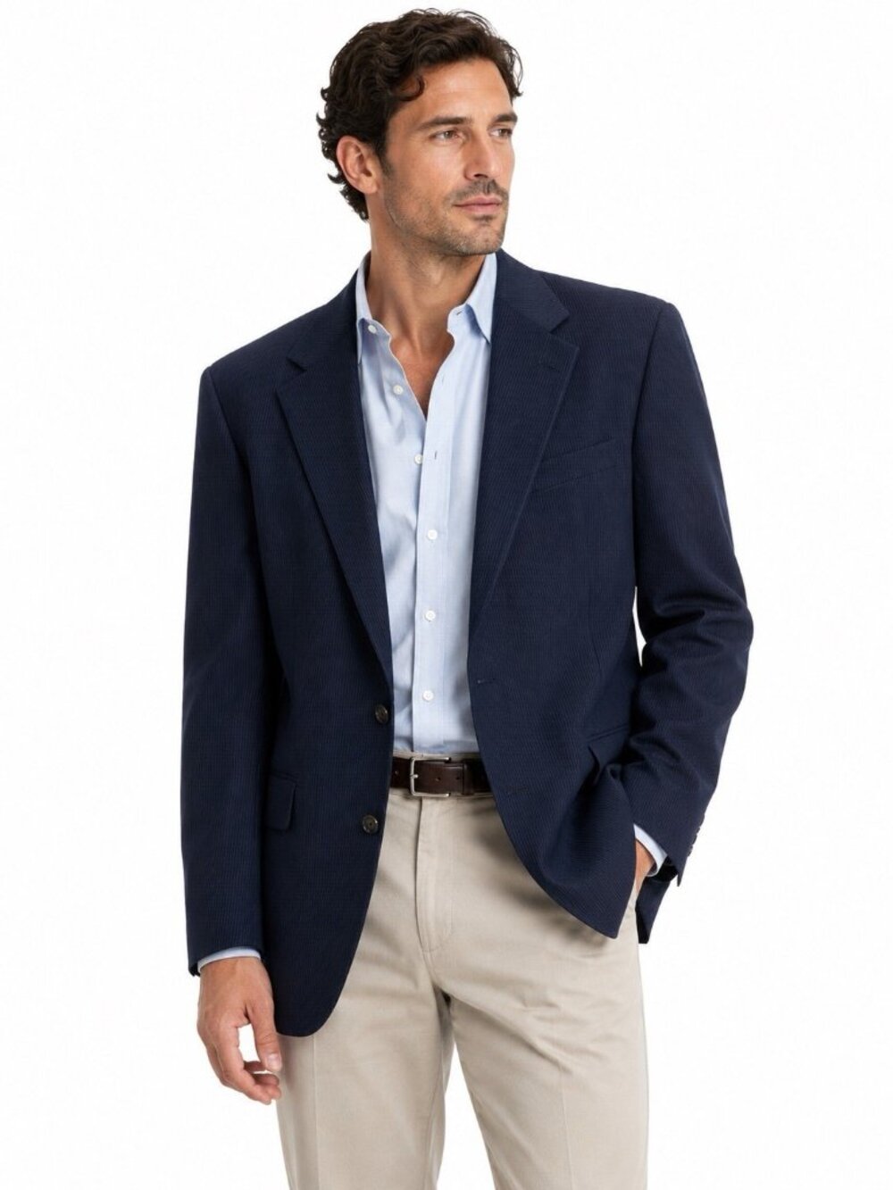 NEW STAFFORD jacket blazer blue 52S travel big tall stretch pinstripe short